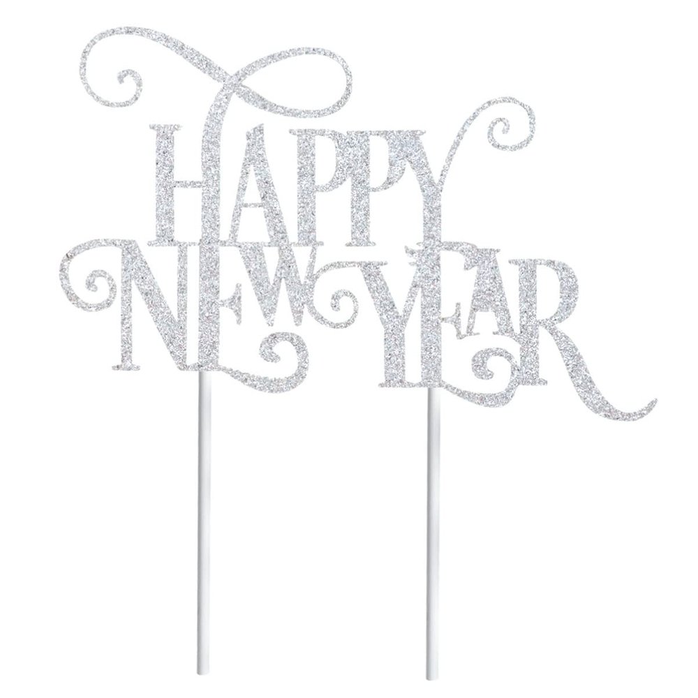 10pcs New Year Dessert Topper Fruit Pick Muffin Picks Wedding Cake Topper Toothpick Cake Picks Glitter Cake Toppers Happy New Year Cake Toppper Take a Bath Cake Supplies