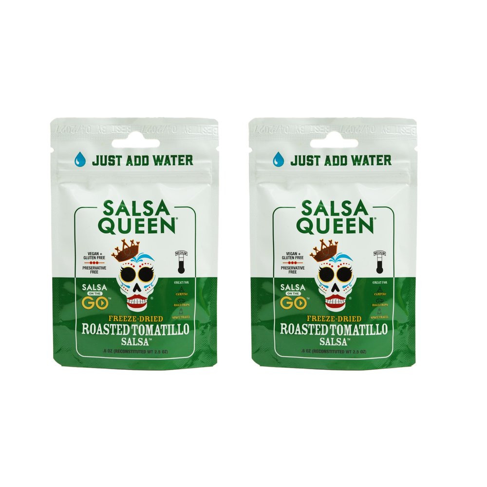 Salsa Queen Gourmet Freeze-Dried Roasted Tomatillo Salsa | Fresh Ingredients | 3+ year life | No Refrigeration Needed | Vegan, Keto, and Gluten Free | Camping, Travel, Outdoors, Space Travel
