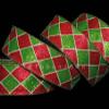 10 Yds Christmas Red Green White Glitter Diamond Harlequin Jester Wired Ribbon 1 view 1