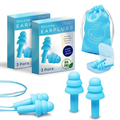 Anbow Soft Ear Plugs for Sleeping Noise Reduction, Made of Silicone, Suitable for Sleeping & Swimming, Soft Reusable Earplugs for Noise Reduction, Adjustable Size for Concerts & Snoring (6 Pairs)
