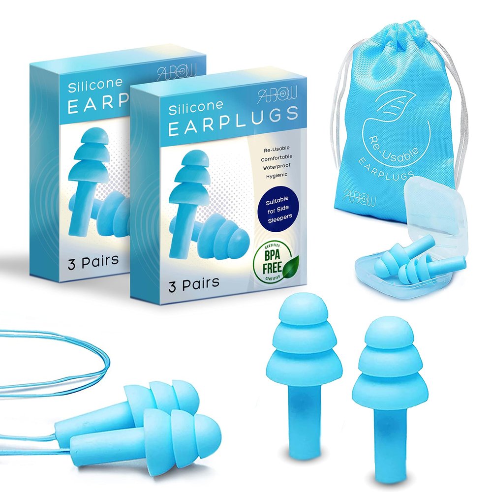 Anbow Soft Ear Plugs for Sleeping Noise Reduction, Made of Silicone, Suitable for Sleeping & Swimming, Soft Reusable Earplugs for Noise Reduction, Adjustable Size for Concerts & Snoring (6 Pairs)
