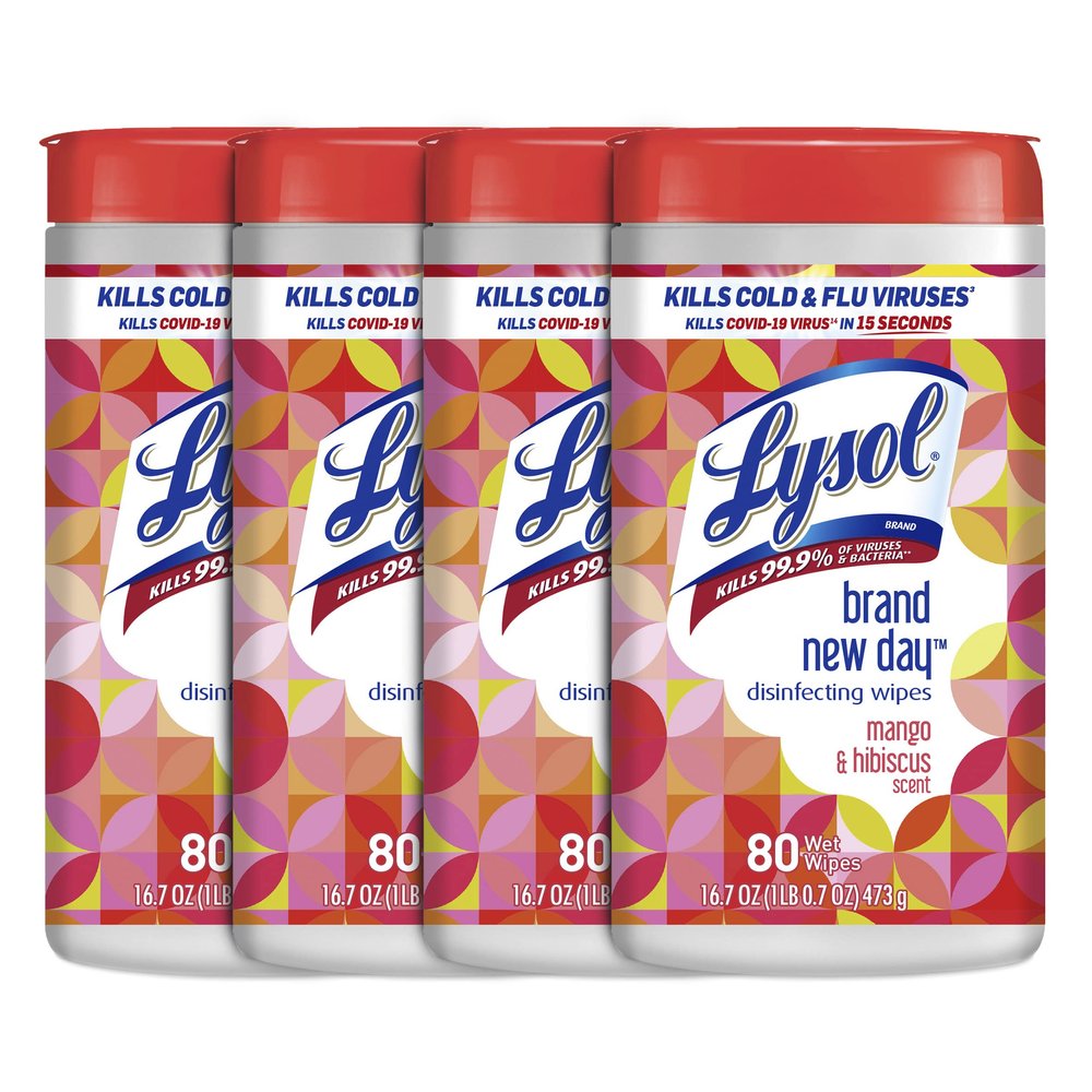 Lysol Disinfectant Wipes, Multi-Surface Disinfectant Cleaning Wipes, For Disinfecting and Cleaning, Mango & Hibiscus, 80 Count (Pack of 4)