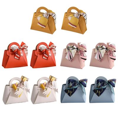 10 Leather Gift Bags with Ribbon in Assorted Colors (Pink, Red, Yellow, Orange, and Blue) for Baby Showers, Bridal Showers, Birthdays, Anniversary, 2 of each Color, 4.73*2.17*5.12