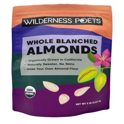Wilderness Poets, Organic Blanched Almonds - Whole, California-Grown Almonds with No Skins, Unsalted - 5 Pound (Pack of 1)