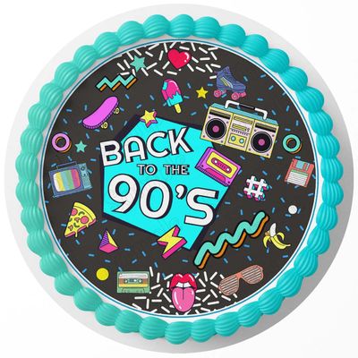 Back To 90s Party Disco Retro Nostalgia Edible Cake Topper Image Personalized Birthday Sheet Party Decoration Round