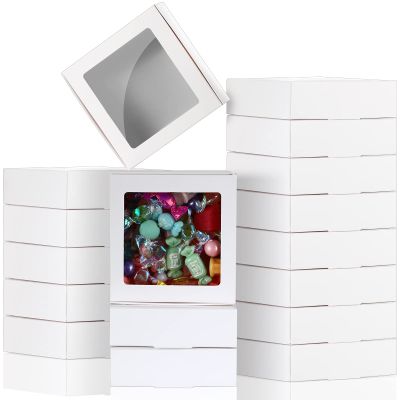 Zonon 30 Kraft Paper Boxes with Window 4.13 x 4.13 x 1.18 Inch Candy Packaging, Small Gift Boxes, Soap holder, Mini Treat Packaging for Bakery Chocolate Jewelry Display(White)