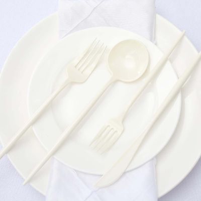 Efavormart 50 Pack | Ivory Heavy Duty Plastic Utensil Set, Premium Disposable Sleek Cutlery Flatware