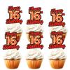 18pcs Happy 16th Birthday Dessert Cupcake Topper Fluorescent Flashing Night Out Hen Movie Nightclub Theme Decor Supplies Boy Girl Happy Birthday Party Decorations Red Glitter view 1