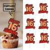 18pcs Happy 16th Birthday Dessert Cupcake Topper Fluorescent Flashing Night Out Hen Movie Nightclub Theme Decor Supplies Boy Girl Happy Birthday Party Decorations Red Glitter view 2