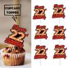 18pcs Happy 22nd Birthday Dessert Cupcake Topper Fluorescent Flashing Night Out Hen Movie Nightclub Theme Decor Supplies Boy Girl Happy Birthday Party Decorations Red Glitter view 2