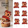 18pcs Happy 10th Birthday Dessert Cupcake Topper Fluorescent Flashing Night Out Hen Movie Nightclub Theme Decor Supplies Boy Girl Happy Birthday Party Decorations Red Glitter view 2