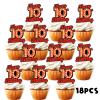 18pcs Happy 10th Birthday Dessert Cupcake Topper Fluorescent Flashing Night Out Hen Movie Nightclub Theme Decor Supplies Boy Girl Happy Birthday Party Decorations Red Glitter view 3