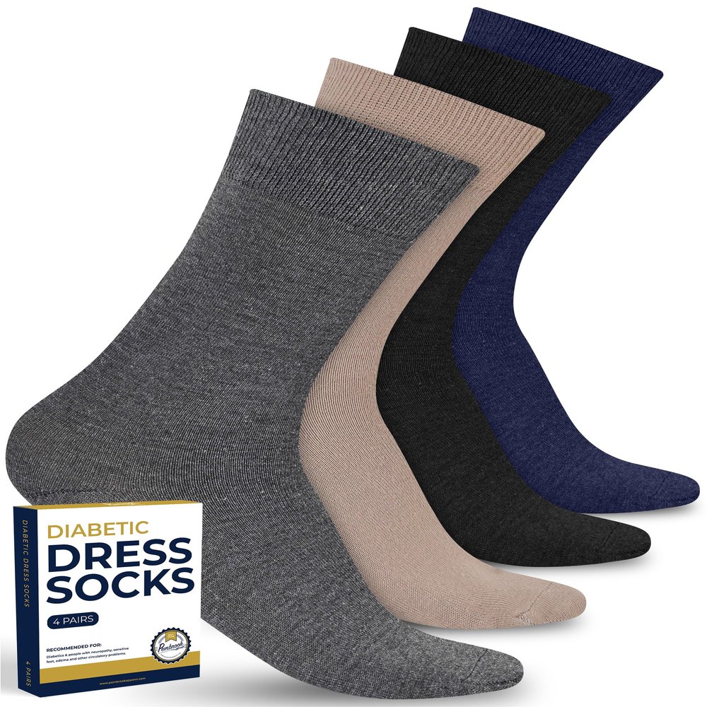 Pembrook Diabetic Dress Socks for Men - 4 Pairs Odor Free Stylish Diabetic Socks for Men Work | Mens Diabetic Socks Casual