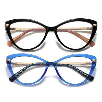 2Pack Fashion Cat Eye Ladies Spring hinge Readers,Blue Light Blocking Computer Reading Glasses for Women (black/blue, 1.75, multiplier_x)
