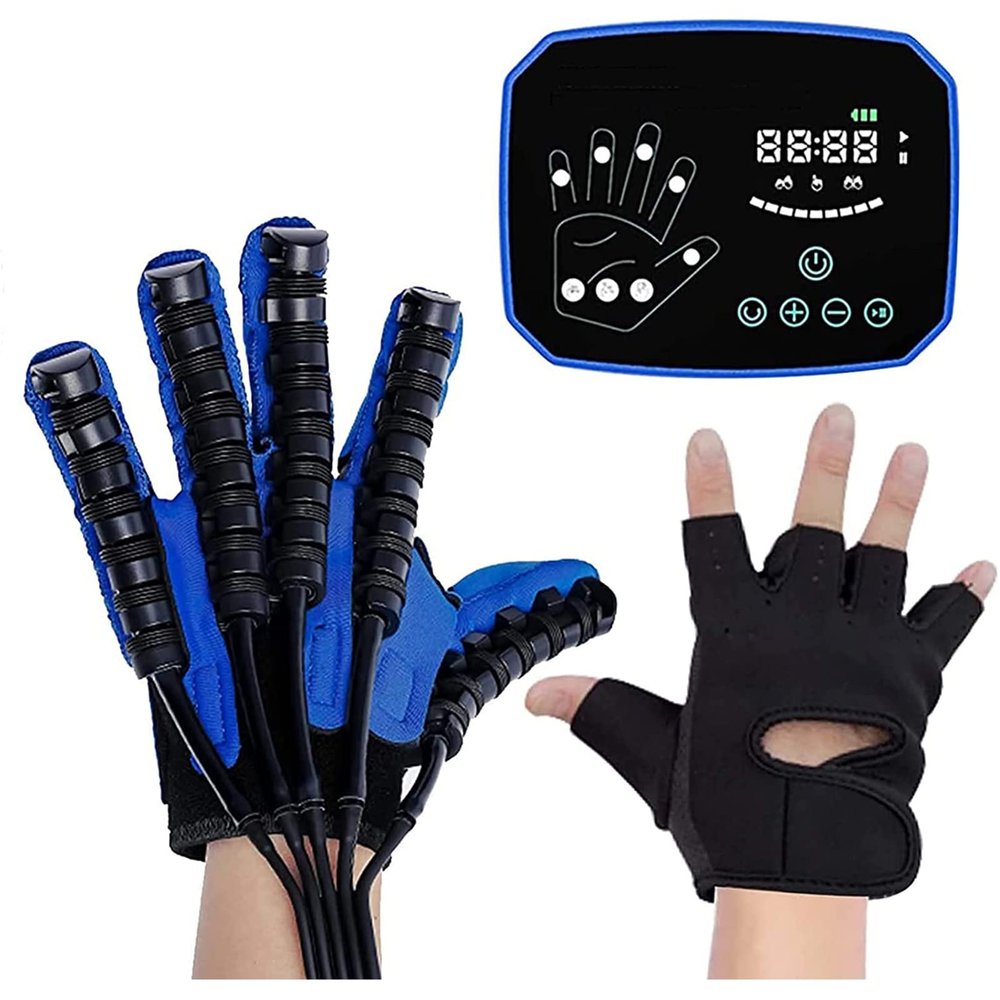 AAGAZA Rehabilitation Robot Gloves, Finger Rehabilitation Stroke Hand Training, with Strength Adjust, LCD Display, for Long-Term Relief Finger Cramps/2171 (Color : Left, Size : Extra Large)