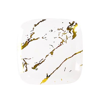 10 White Gold Metallic Marble Square Disposable Salad Dinner Plastic Plates Wedding Party Events Catering Tableware Decorations