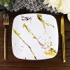 10 White Gold Metallic Marble Square Disposable Salad Dinner Plastic Plates Wedding Party Events Catering Tableware Decorations view 2