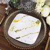 10 White Gold Metallic Marble Square Disposable Salad Dinner Plastic Plates Wedding Party Events Catering Tableware Decorations view 3
