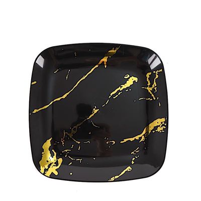 10 Black Gold Metallic Marble Square Disposable Salad Dinner Plastic Plates Wedding Party Events Catering Tableware Decorations