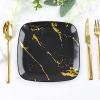 10 Black Gold Metallic Marble Square Disposable Salad Dinner Plastic Plates Wedding Party Events Catering Tableware Decorations view 2