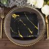 10 Black Gold Metallic Marble Square Disposable Salad Dinner Plastic Plates Wedding Party Events Catering Tableware Decorations view 3