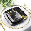 10 Black Gold Metallic Marble Square Disposable Salad Dinner Plastic Plates Wedding Party Events Catering Tableware Decorations view 4