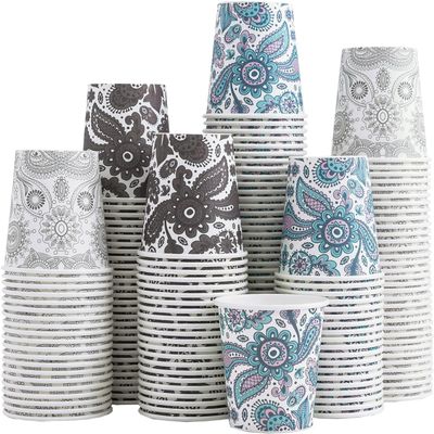 Clawsoff [300 Pack] 3 oz Disposable Paper Cups, Small Mouthwash 3 OZ Mini Bathroom Cups 3 Ounce for Supermarket, Birthday Party, Travel, Events, Picnic, BBQ (Paisley)