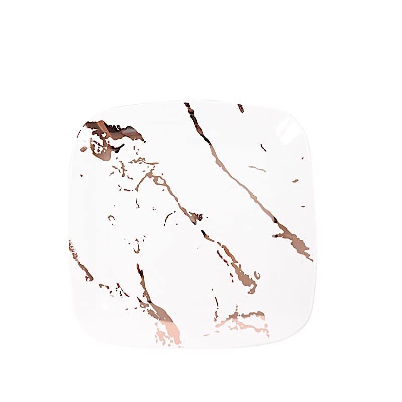 10 White Rose Gold Metallic Marble Square Disposable Salad Dinner Plastic Plates Wedding Party Events Catering Tableware Decorations
