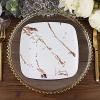 10 White Rose Gold Metallic Marble Square Disposable Salad Dinner Plastic Plates Wedding Party Events Catering Tableware Decorations view 3