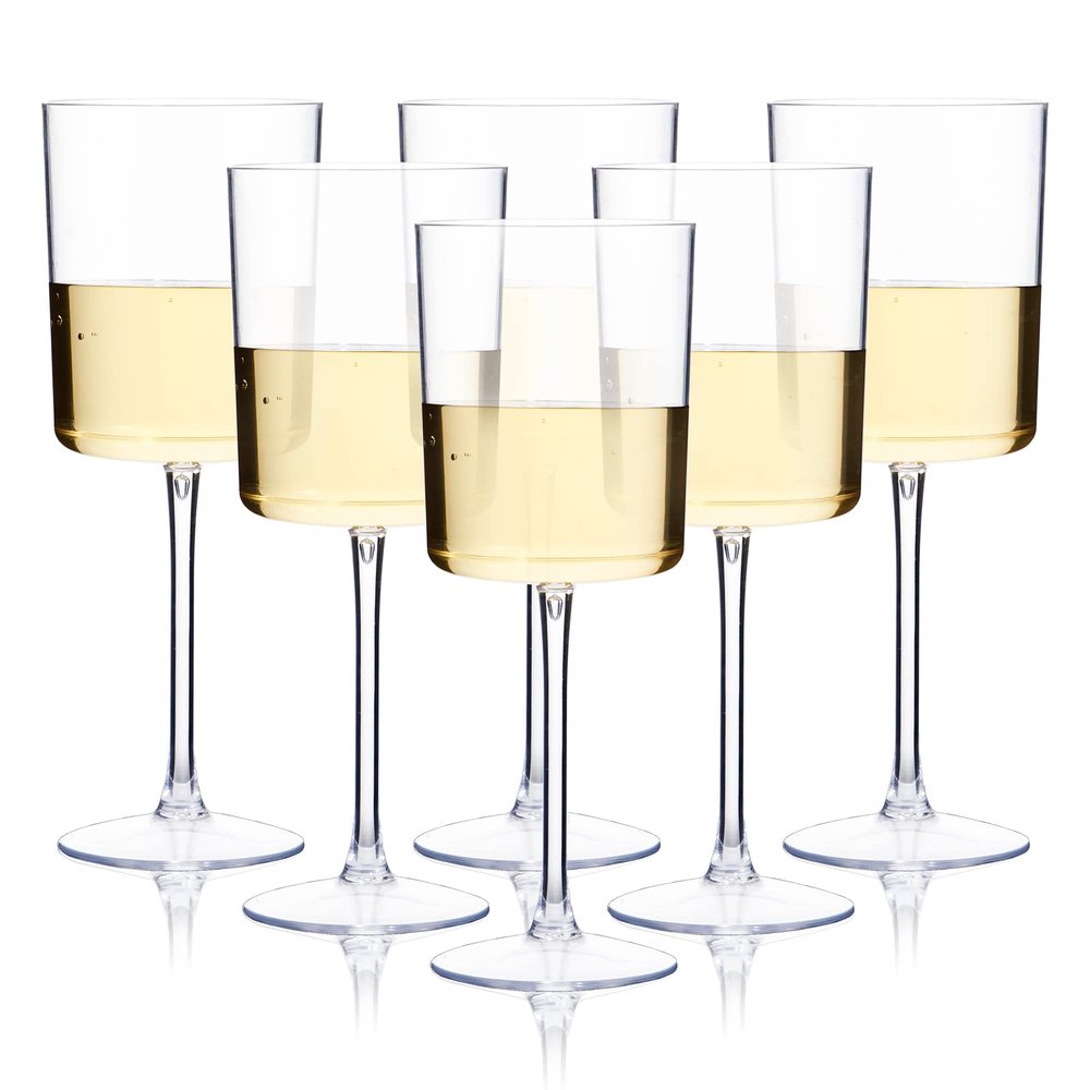 Ciaell 6 Pack Plastic Wine Glasses - 10 Oz Plastic Disposable Wine Glasses with Stem Perfect for Parties & Weddings & Poolside & Outdoors & Camping