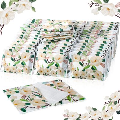 Geyee 50 Packs Tissue Travel Size Facial Paper Napkins Travel Packs Disposable Pocket Tissues for Wedding Guest Traveling School Purse Home Supplies, 500 Sheets 3 Ply(Magnolia)