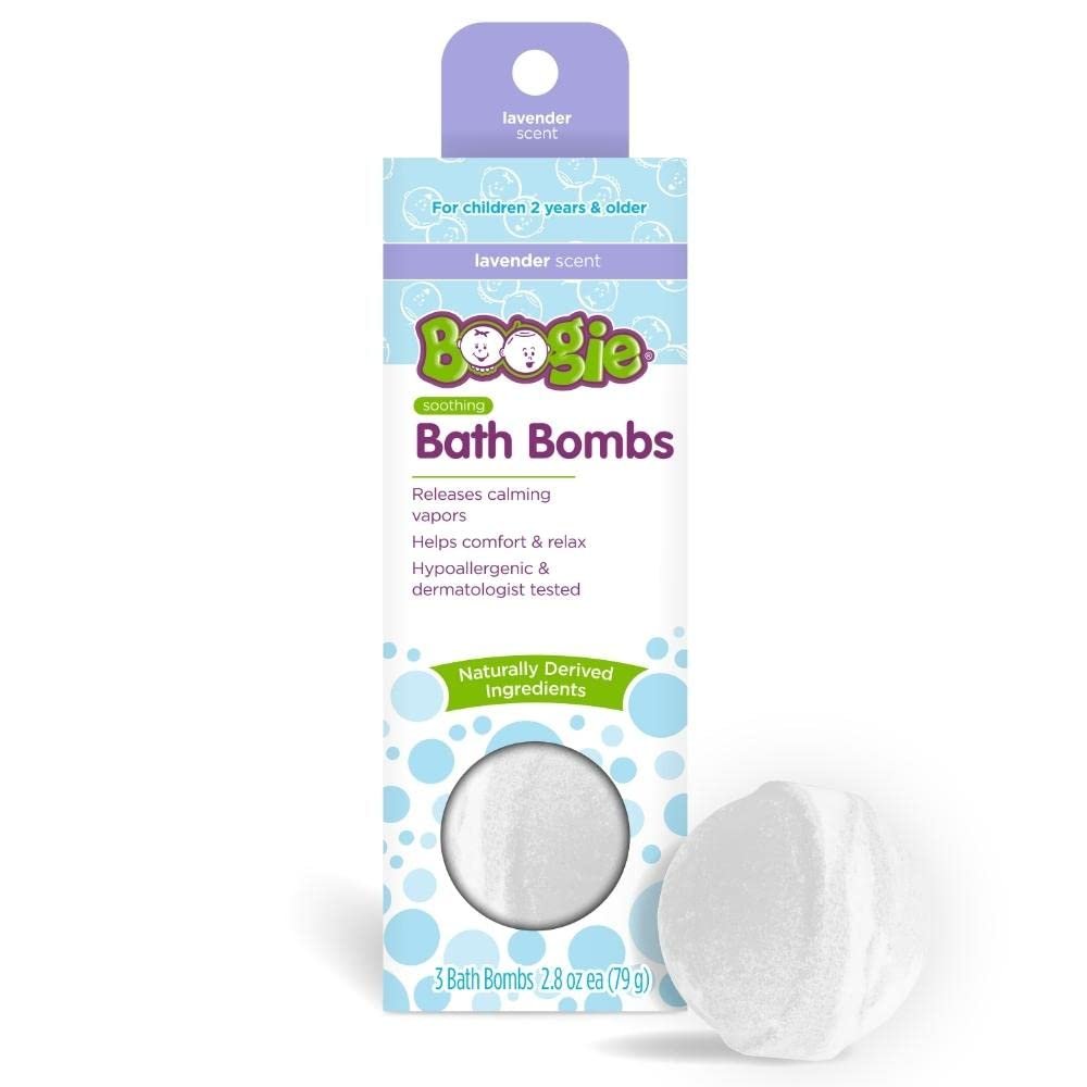Boogie Kids Bath Bombs, Naturally Derived, Made with Aloe and Calming Vapors, Lavender, 3 Bath Bombs, 2.8 oz, Pack of 1
