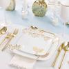 Combo Set 7" inch Salad Plates & 10" inch Square Plastic Plates Heavy Duty Hanukkah Dinner Plates with White Gold Chanukah Design Hanukkah Party Disposable China Like Plastic Dessert Plate (96 PACK) view 3
