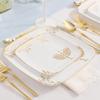 Combo Set 7" inch Salad Plates & 10" inch Square Plastic Plates Heavy Duty Hanukkah Dinner Plates with White Gold Chanukah Design Hanukkah Party Disposable China Like Plastic Dessert Plate (96 PACK) view 4