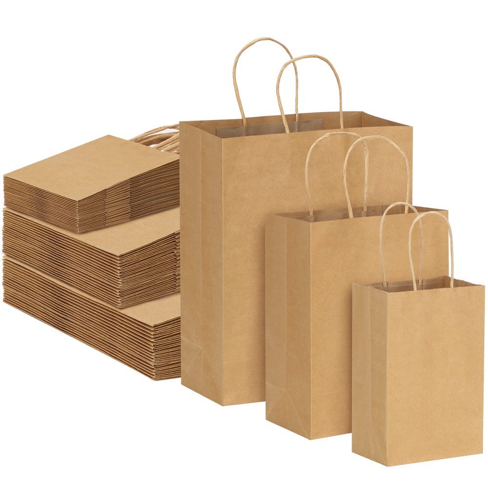 TOMNK 180pcs Brown Paper Bags with Handles Bulk, (8/10/12.6 Inches) 60 Per Size, Assorted Size Kraft Paper Gift Bags for Business, Shopping, Retail, Merchandise