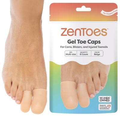 ZenToes Gel Toe Caps  Silicone Toe Protectors for Cushioning & Nail Coverage  Relief from Missing or Ingrown Toenails, Corns, Blisters or Hammer Toes, Reusable Daily Wear, 6 Pack (Variety, Beige)