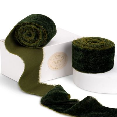 FAKILO 2 Inch Green Velvet Ribbon with Frayed Fringe for Gift Wrapping, Gorgeous Silk Velvet Ribbon for Photography, Flower Bouquet, Wedding Decor, 4 Yards