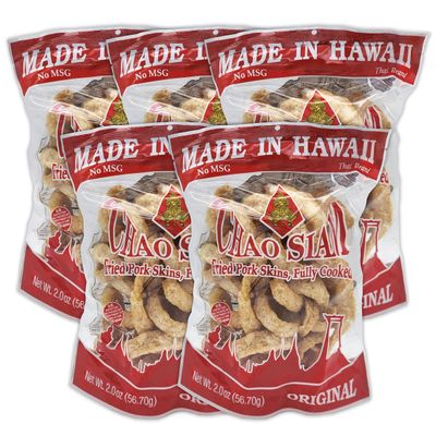 Chao Siam Premium Pork Rinds - Original Flavor 1.76oz (Pack of 5), NO MSG (USDA Approved), Keto Friendly, Original Flavor, Red Package, Made in Hawaii (5x2oz-Original) : Ship in 7-10 Business days