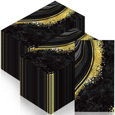 Tinlade Disposable Napkins Paper Hand Towels for Guest, Disposable Bathroom Paper Hand Towel Dinner Napkin for Birthday Bridal Shower Tea Party Supplies Table Decor(200 Pcs,Black Marble)