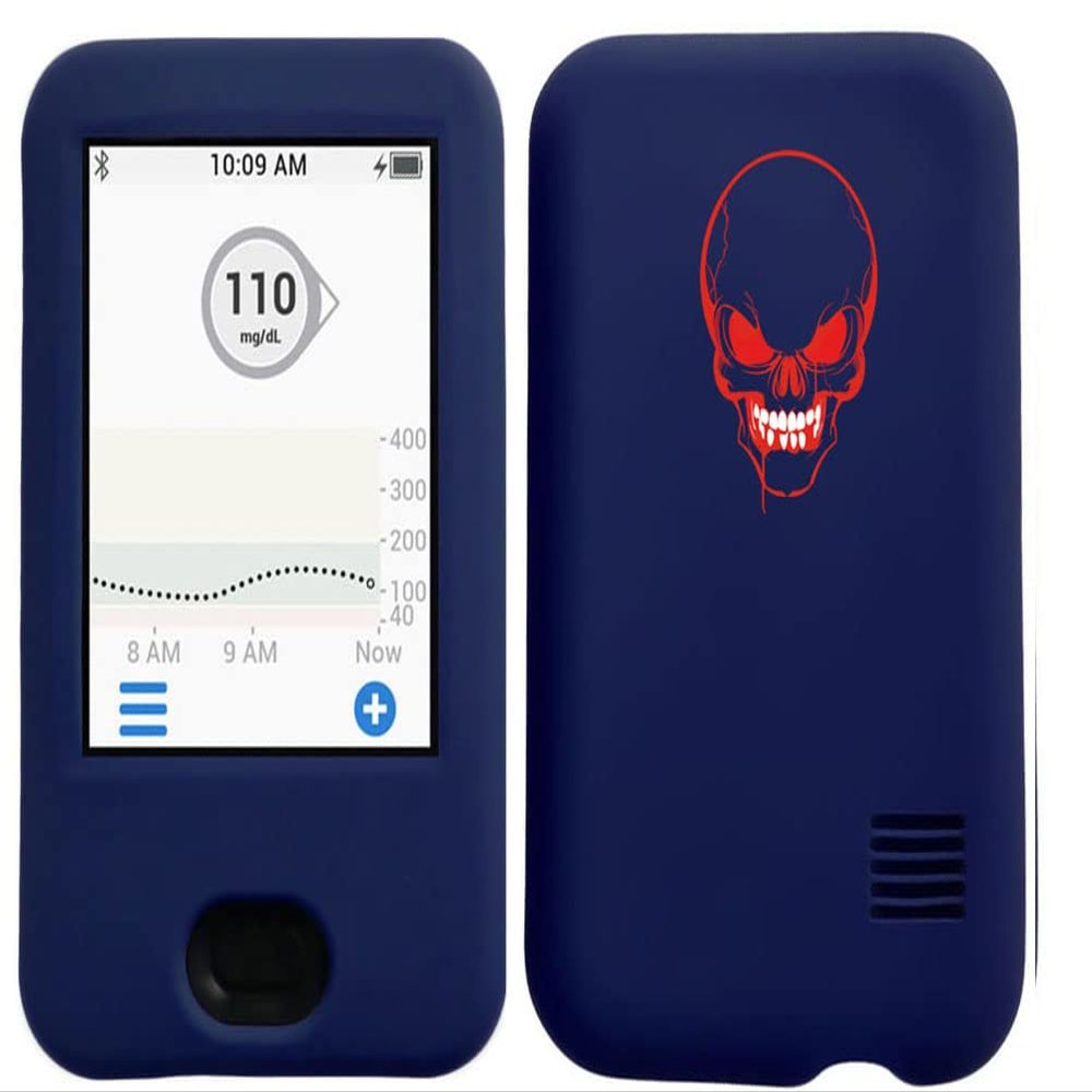 usastar-SNK Dexcom G6 Receiver CGM Silicone Case with A Skull Design (Skull-navy1)