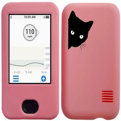 Dexcom G6 Receiver CGM Silicone Case with A Black Cat Pattern (Pink-Black cat)