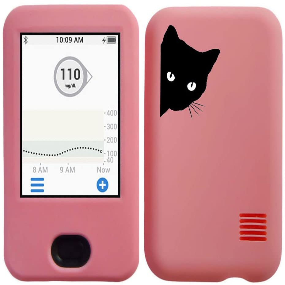 Dexcom G6 Receiver CGM Silicone Case with A Black Cat Pattern (Pink-Black cat)