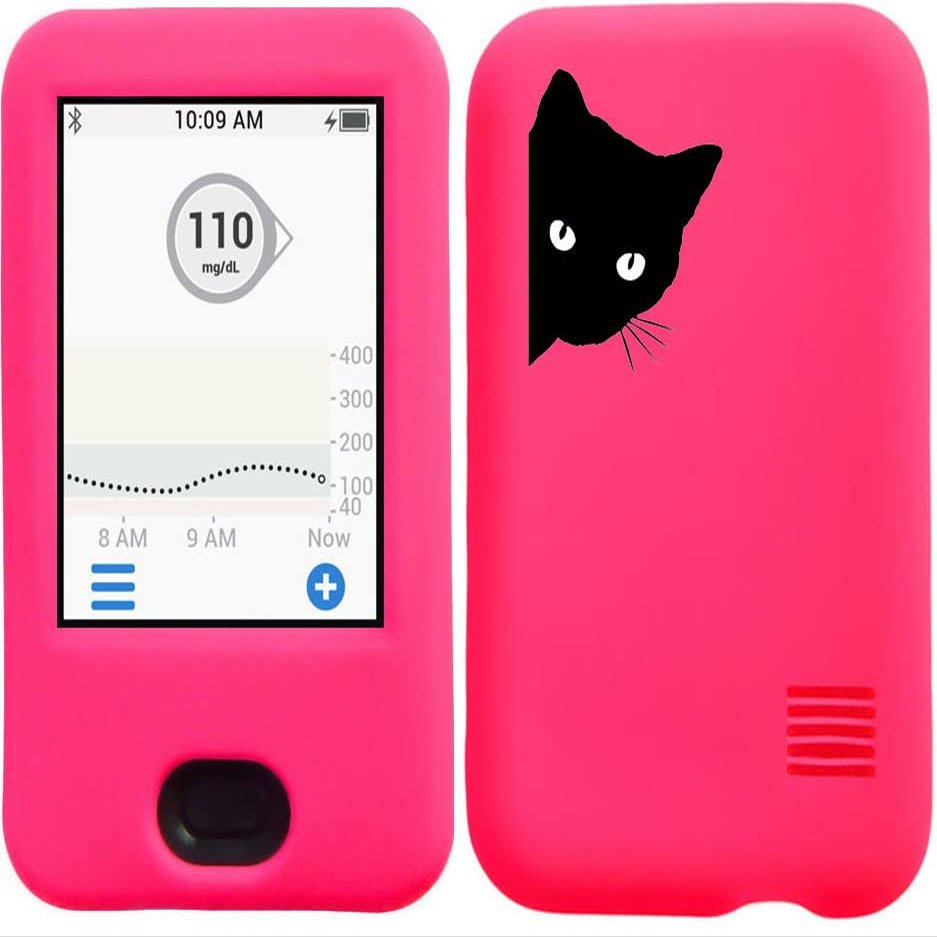 Dexcom G6 Receiver CGM Silicone Case with A Black Cat Pattern (hot Pink-Black cat)