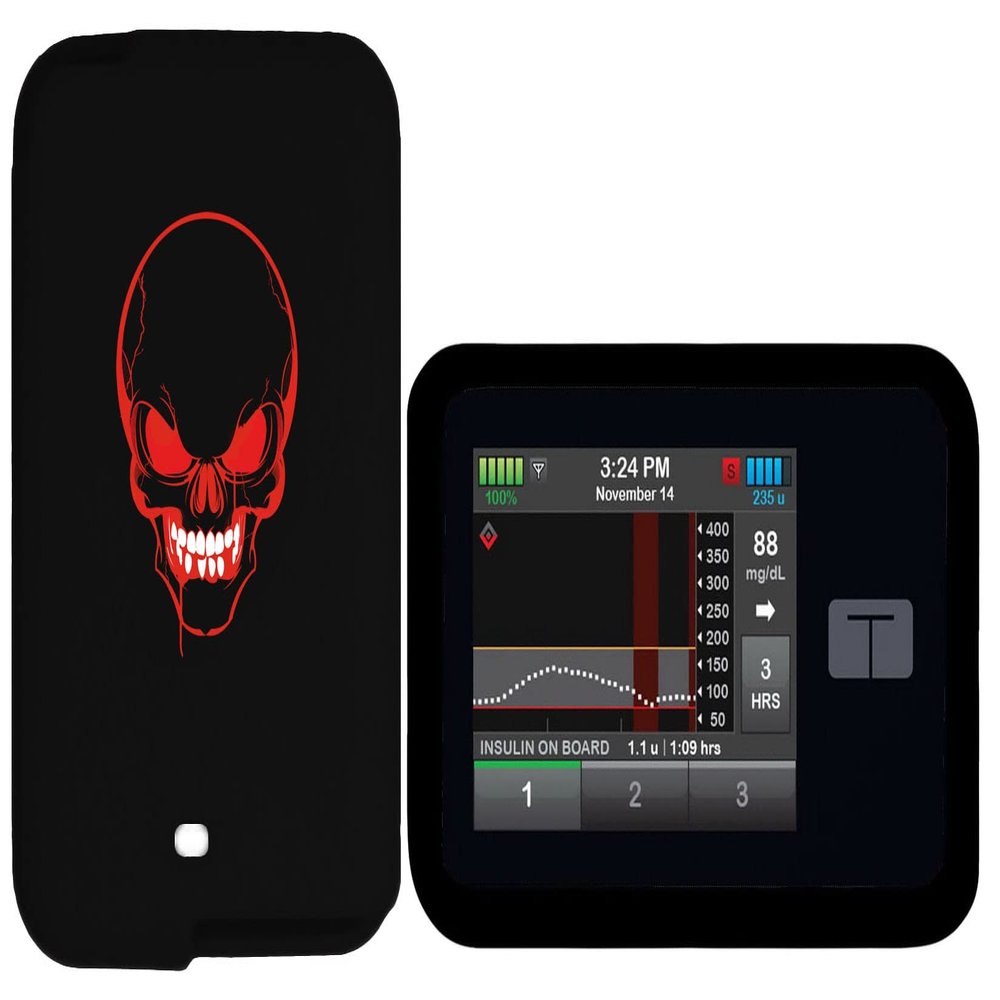 Premium Silicone Case with A Skull Design for Tandem Diabetes Care Insulin Pump T:Slim X2 Pump (Skull-BLACK1)
