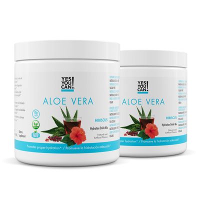 Yes You Can! Aloe Vera Powder Drink Mix - Hydration Booster Infused with Pure Organic Aloe Vera Extract - Delicious Flavors - Made in USA - Antioxidant Rich - Hibiscus Flavor - 40 Servings Per Canister (2 Pack)