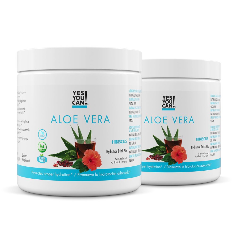 Yes You Can! Aloe Vera Powder Drink Mix - Hydration Booster Infused with Pure Organic Aloe Vera Extract - Delicious Flavors - Made in USA - Antioxidant Rich - Hibiscus Flavor - 40 Servings Per Canister (2 Pack)