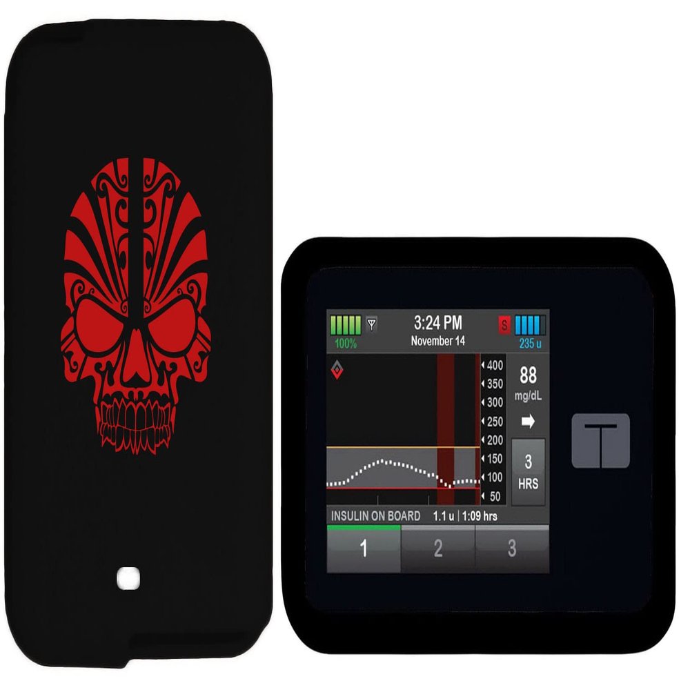 Premium Silicone Case with A Skull Design for Tandem Diabetes Care Insulin Pump T:Slim X2 Pump (Skull-BLACK2)