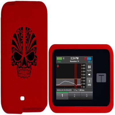 Premium Silicone Case with A Skull Design for Tandem Diabetes Care Insulin Pump T:Slim X2 Pump (Skull-RED2)