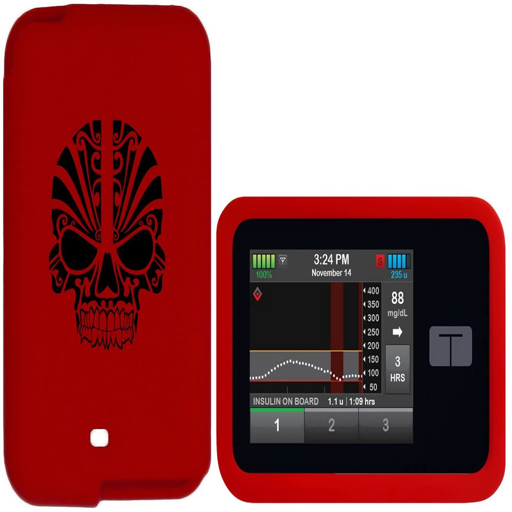 Premium Silicone Case with A Skull Design for Tandem Diabetes Care Insulin Pump T:Slim X2 Pump (Skull-RED2)