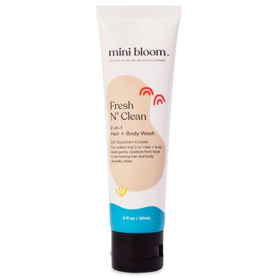 Mini Bloom Fresh N Clean 2-in-1 Hair + Body Wash Shampoo Sulfate-Free Baby & Kid Safe Aloe leaf, Chamomile extract, Lavender & Botanicals - Travel Size